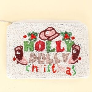 5/25 ❤️ Holly Dolly Christmas Holiday Seed Bead Embroidered Coin Bag